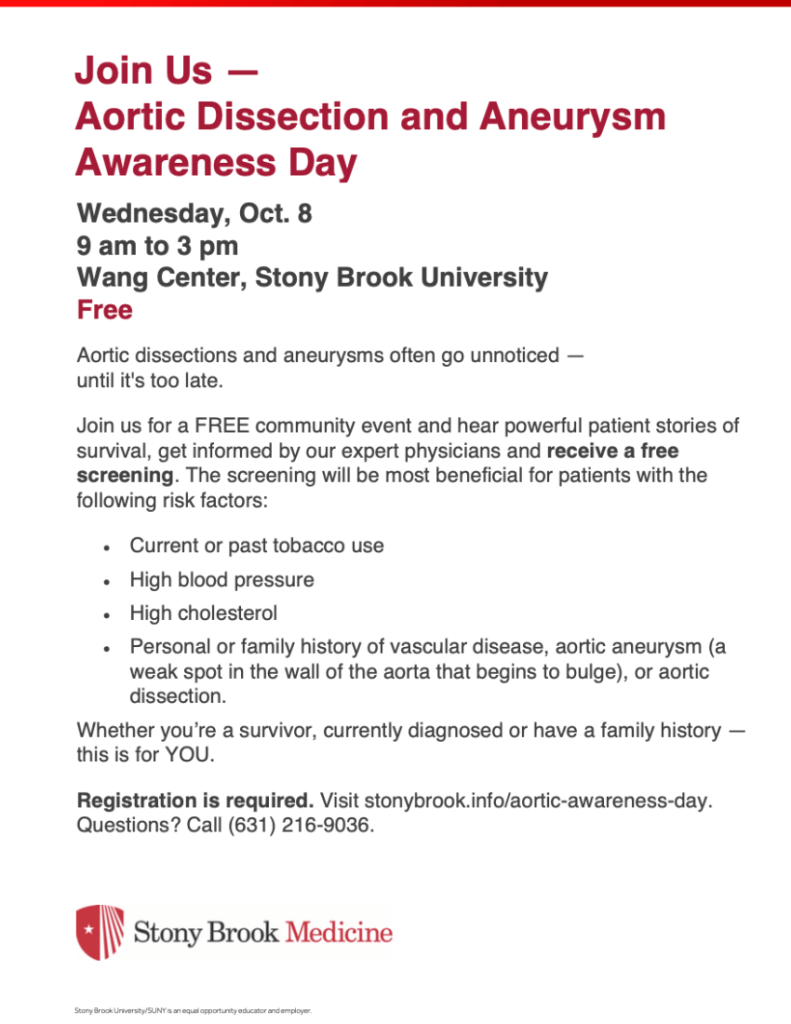 Aortic Dissection and Aneurysm Awareness Day Community flyer