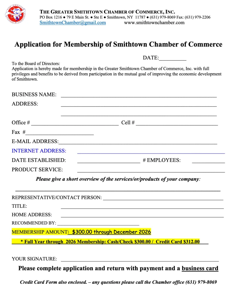 2026 Chamber membership application.