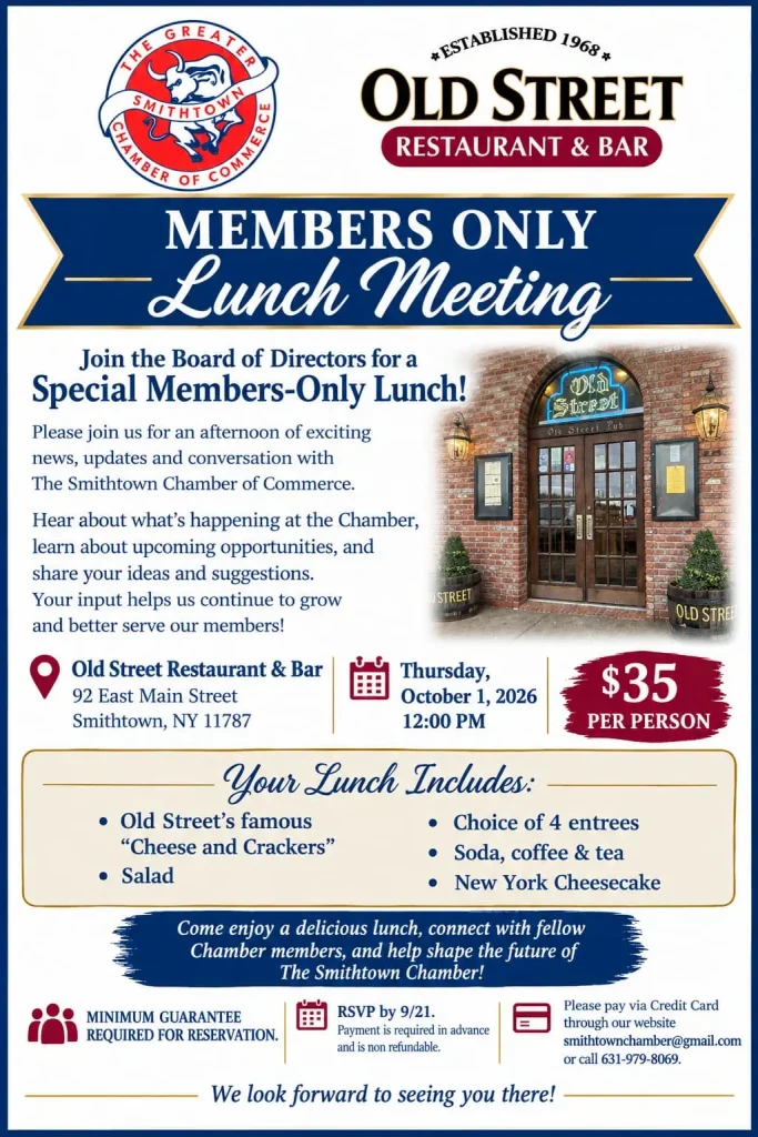 Flyer for lunch at Old Street Restaurant on October 1, 2026.